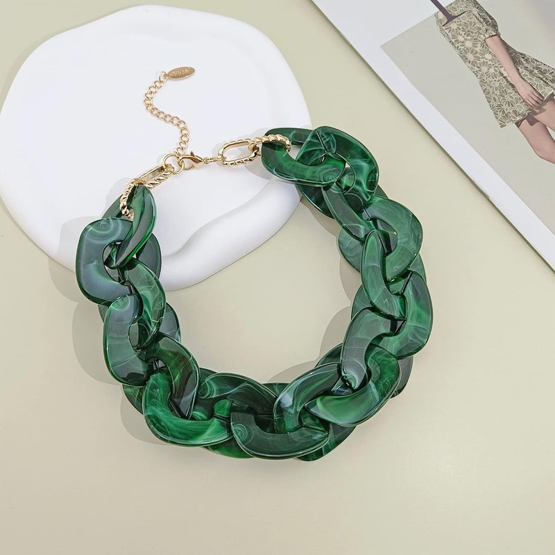 Bocar Statement Chunky Acrylic Cuban Choker Necklace Fashion Bib Collar Chain Necklace for Women(NK-10666) - Image 3